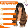 Picture of Vomella Black to Brown Wig With Bangs 26 Inch Long Curly Wave Wig for Women Natural Looking Synthetic Heat Resistant Wig for Daily Party Use