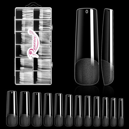Picture of Ranrose Long Straight Nails Tips,240PCS Full Cover Soft Gel Nail Tips for Acrylic Nails Professional 12 Size Pre-shaped XXL Straight Shape False Nail Half Matte Fake Nail for Press On Nail Extensions