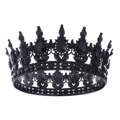 Picture of Feltent Black Queen Crown for Women Crystal Tiara for Girl Rhinestone Wedding Headband for Bride Hair Accessories for Costume Birthday Party Prom Gifts