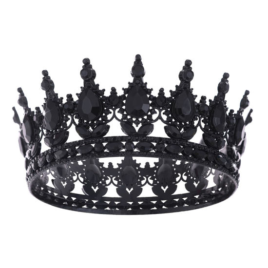 Picture of Feltent Black Queen Crown for Women Crystal Tiara for Girl Rhinestone Wedding Headband for Bride Hair Accessories for Costume Birthday Party Prom Gifts