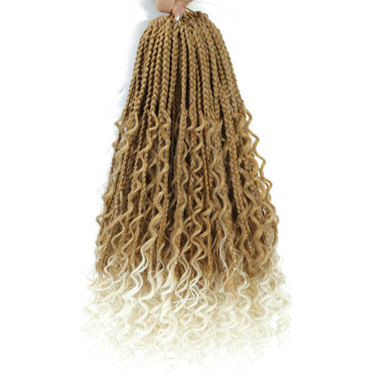 Picture of 8 Packs Crochet Box Braids- 14 Inch Goddess Box Braids Crochet Hair Bohomian Crochet Braids Hair Synthetic Braiding Hair Extensions Crochet Hair for Black Women (14(8Packs), 27/613)