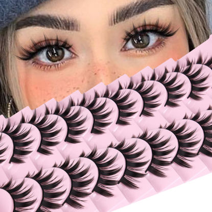 Picture of False Eyelashes 10 Pairs Manga Lashes Japanese Style Anime Lashes Thick Cosplay Lashes Natural Look 16 MM Spiky 8D Wispy Faux Mink Lashes Full Strip Doll Lashes by FANXITON