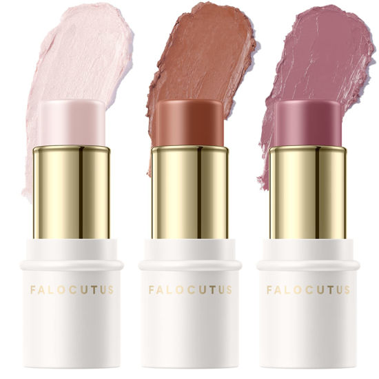 Picture of FALOCUTUS 3 Pcs UNIVERSAl Contour Stick Set,Cream Blush & Highlighter Bronzer Pen,Long Lasting & Smooth Natural Face Contouring Illuminator,Professional Makeup Kit for All Skin