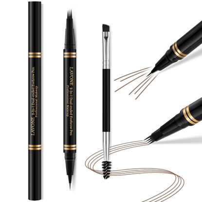 Picture of Eyebrow Pen,2-in-1 Waterproof Eyebrow Pencil with 4 Tip Microblading Brow Pen and Ultra-Precise Brow Pencil,with Dual-ended Eyebrow Brush,Eyebrow Makeup for Natural Looking-Dark Brown