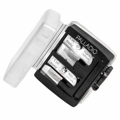 Picture of Palladio Double Barrel 3 in 1 Cosmetic Pencil Sharpener with Cover, Stainless Steel Blade, Size Adjuster, Essential for Small and Extra Large Lip Liner, Eyeliner, Brow Pencils