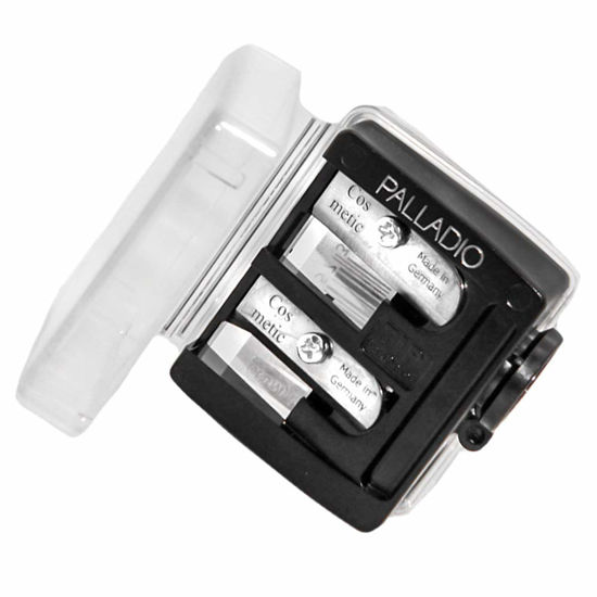 Picture of Palladio Double Barrel 3 in 1 Cosmetic Pencil Sharpener with Cover, Stainless Steel Blade, Size Adjuster, Essential for Small and Extra Large Lip Liner, Eyeliner, Brow Pencils