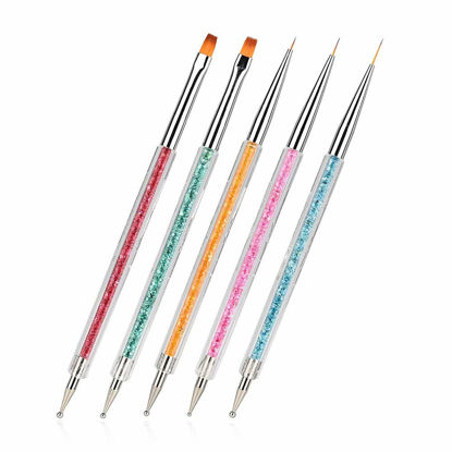 Picture of FULINJOY Pack of 5 Nail Art Brushes, Double-ended Nail Dotting Pen Liner Brush Nail Art Point Drill Drawing Tools Set