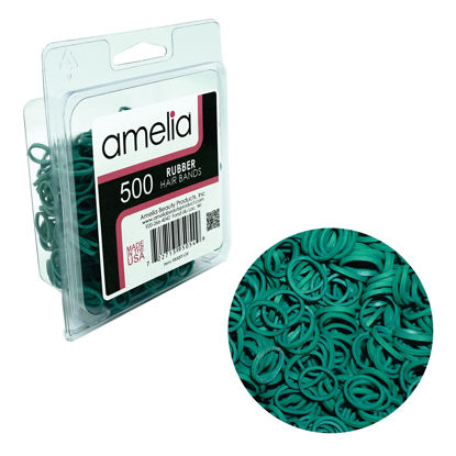 Picture of Amelia Beauty | 500 Count 1/2" Rubber Bands | Premium US Made Rubber Hair Ties | Ideal for Ponytails, Braids & Beards | Strong All Day Hold | Convenient Re-closable Container | Green