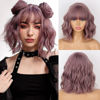 Picture of MISSQUEEN Short Wavy Wigs for Women,Synthetic Cute Purple Wavy Wigs with Bangs,14inch Natural Curly Synthetic Women Bob Wig(Purple)