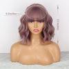 Picture of MISSQUEEN Short Wavy Wigs for Women,Synthetic Cute Purple Wavy Wigs with Bangs,14inch Natural Curly Synthetic Women Bob Wig(Purple)