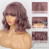Picture of MISSQUEEN Short Wavy Wigs for Women,Synthetic Cute Purple Wavy Wigs with Bangs,14inch Natural Curly Synthetic Women Bob Wig(Purple)