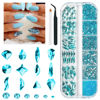 Picture of qiipii 2052Pcs Aquamarine Nail Rhinestones Water Blue Stones for Nails 72 Multi Shapes Big Gems +1980 Flatback Round Beads K9 Glass Lakeblue Crystals Diamonds Jewels Nail Charms Art for Face Makeup