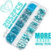 Picture of qiipii 2052Pcs Aquamarine Nail Rhinestones Water Blue Stones for Nails 72 Multi Shapes Big Gems +1980 Flatback Round Beads K9 Glass Lakeblue Crystals Diamonds Jewels Nail Charms Art for Face Makeup