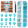 Picture of 1300Pcs Aquamarine Nail Rhinestones Water Blue Rhinestones for Nails 60 Multi Shapes Big Gems +1240 Flatback Round Beads K9 Glass Lakeblue Crystals Diamonds jewels Nail Charms Nail Art for Nails Faces