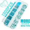 Picture of 1300Pcs Aquamarine Nail Rhinestones Water Blue Rhinestones for Nails 60 Multi Shapes Big Gems +1240 Flatback Round Beads K9 Glass Lakeblue Crystals Diamonds jewels Nail Charms Nail Art for Nails Faces