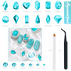 Picture of 1300Pcs Aquamarine Nail Rhinestones Water Blue Rhinestones for Nails 60 Multi Shapes Big Gems +1240 Flatback Round Beads K9 Glass Lakeblue Crystals Diamonds jewels Nail Charms Nail Art for Nails Faces