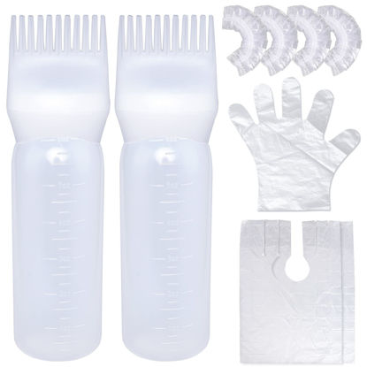 Picture of Cosywell Root Comb Applicator Bottle 6 Ounce 2 Pack Hair Dye Applicator Brush Applicator Bottle for Hair Root Comb Color Applicator Bottle with Graduated Scale (White)