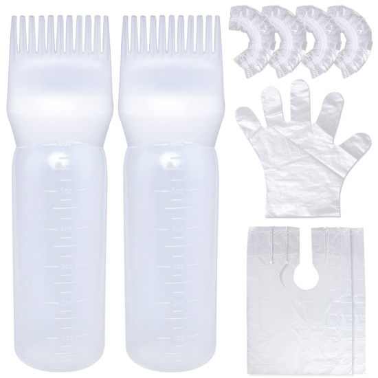 Picture of Cosywell Root Comb Applicator Bottle 6 Ounce 2 Pack Hair Dye Applicator Brush Applicator Bottle for Hair Root Comb Color Applicator Bottle with Graduated Scale (White)
