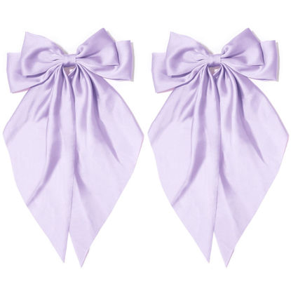 Picture of 2Pcs Silky Satin Hair Accessories: Long Tail Purple Ribbon Clips and Coquette Bows for Women