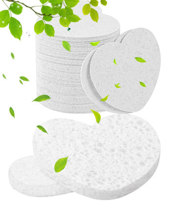 Picture of 50-Count Compressed Facial Sponges for Estheticians- 100% Natural Cellulose Face Sponge Spa Sponges for Face Cleansing, Massage, Pore Exfoliating, Mask, Makeup Removal (Love-White)