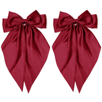 Picture of 2PCS Big Oversized Silky Satin Hair Bows with Long Tail Ribbon for Women and Girls
