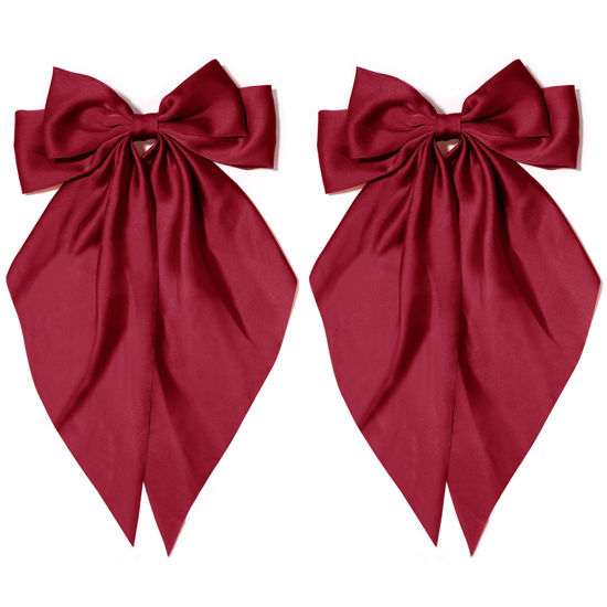 Picture of 2PCS Big Oversized Silky Satin Hair Bows with Long Tail Ribbon for Women and Girls