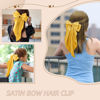 Picture of Silky Satin Oversized Hair Bows with Long Tails - 2Pcs Yellow Bowknot Barrettes, Metal Clips, Aesthetic Hair Accessories for Women