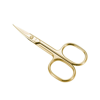 Picture of LIVINGO Professional Nail Cutter Scissors, Multi-purpose Sharp Curved Blade Stainless Steel Manicure Cuticle Pedicure Fingernail & Toenail Grooming Tool with Case, Eyebrows/Eyelash Use, 3.5" Gold