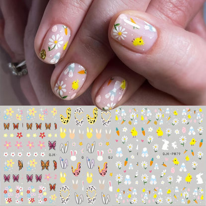 Picture of 6Sheets Easter Nail Art Stickers Decals Cute Bunny Flower Designs 3D Self-Adhesive Nail Decals Spring Nail Decorations Floral Daisy Butterfly DIY Nail Supplies Easter Nail Accessories for Women Kids
