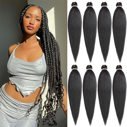 Picture of Leeven Black Pre stretched Braiding 36 Inch 8 Packs Perm Yaki Hair Lot Hot Water Setting Synthetic Fiber Crochet Braids Crochet Hair Professional Braiding Hair Extension Passion Twist Braids(1B#)