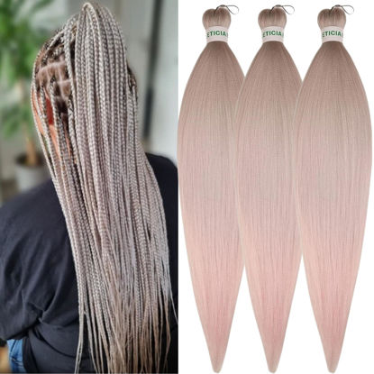 Picture of Leticia Ombre Ash Grey Pink Braiding Hair Pre stretched Human Hair Kanekalon Braiding Hair