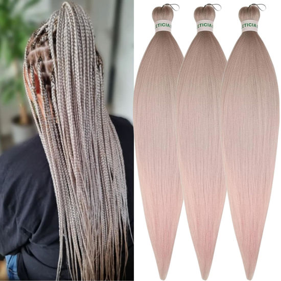 Picture of Leticia Ombre Ash Grey Pink Braiding Hair Pre stretched Human Hair Kanekalon Braiding Hair