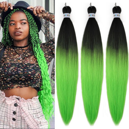Picture of Black to Neon Green Braiding Hair Pre Stretched Braiding Hair Extensions