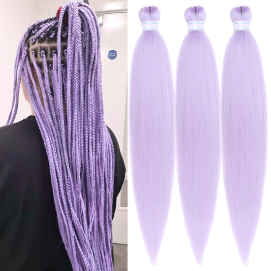 Picture of Leticia Braiding Hair Pre stretched Kanekalon Prestretched Braiding Hair Light Purple Lavender Ez Braid Colored Braiding Hair Extensions Knotless Synthetic