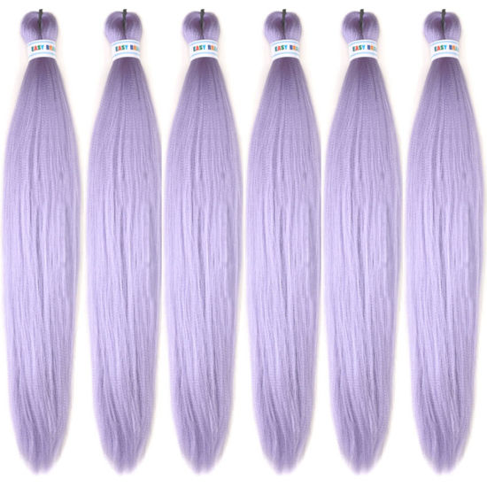 Picture of Leticia Light Purple Braiding Hair Pre Stretched Kanekalon Prestretched Braiding Hair Extensions Pack of 6