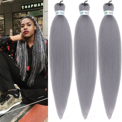 Picture of Gray Braiding Hair Pre stretched Prefeathered Braiding Hair Extension