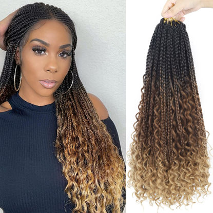 Picture of Goddess Box Braids Crochet Hair With Curly Ends 18 Inch Bohomian Box Braids Crochet Braids 8 Packs 3X Crochet Braids Synthetic Braiding Hair Extension for Black Women (18 Inch (Pack of 8), M1B 30 27)