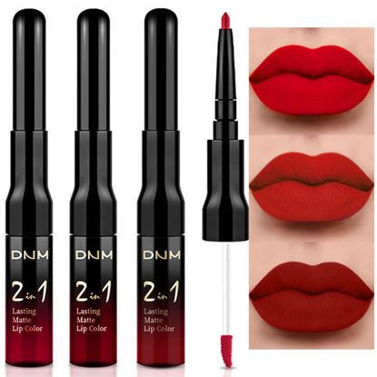 Picture of evpct 3Pcs Deep Dark Red Lip Stain Paint Matte Lip Liner and Lipstick Set Long Lasting Smudge Proof labiales mate larga duracion listip 24 hours a prueba de agua mate 24 horas originales