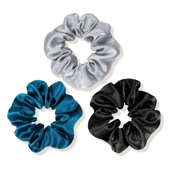 Picture of OLESILK 100% Mulberry Silk-Scrunchies for Hair Sleep, Women Grils Silk Hair Ties for Frizz & Breakage Curly Hair, No Damage, Elastics Ponytail Holder, 3 Pack