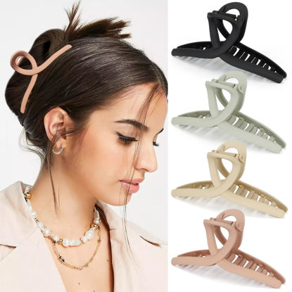 Picture of Big Hair Claw Clips Large Matte Butterfly Hair Clips for Women 5.1" Oversize Hair Clip for Long Thick Hair Barrette Accessories for Women's and Girl's 4 PCS (black,light green,pink,khaki)