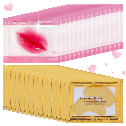 Picture of Sulily 30 Pairs Lip Masks & 24K Gold Gel Eye Masks,Crystal Collagen Eye Patches for Puffy Eyes,Moisturizing& Reducing Fine Lines Dark Circleeye Patches for Women Men