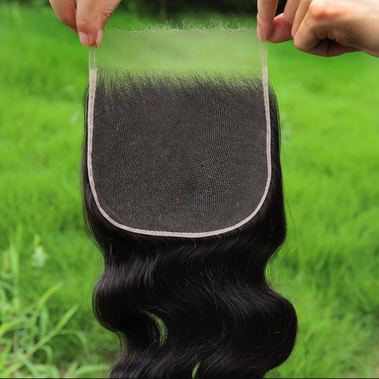 Picture of BEEOS 6x6 HD Lace Closure Only, Body Wave 0.10mm Ultra-thin Swiss HD Lace Closure Pre Plucked Hairline with Baby Hair Invisible Melted Clear HD Lace Closure Natural Black Human Hair Closure 14 Inch