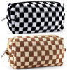 Picture of ZLFSRQ 2Pcs Checkered Makeup Bag for Women Medium Travel Cosmetic Bag Makeup Pouch for Purse Zipper Toiletry Bag Organizer Cute Y2K Aesthetic Trendy Adults Makeup Brushes Storage Case(Black/Brown)