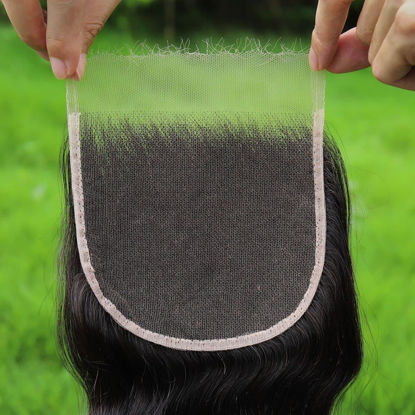 Picture of BEEOS 6x6 SKINLIKE Real HD Lace Closure Only, Deep Wave 0.10mm Ultra-thin Invisible Swiss HD Lace Pre Plucked Hairline with Baby Hair Virgin Human Hair Lace Closure Natural Black 16 Inch