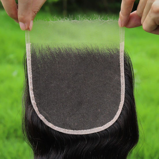 Picture of BEEOS 6x6 SKINLIKE Real HD Lace Closure Only, Deep Wave 0.10mm Ultra-thin Invisible Swiss HD Lace Pre Plucked Hairline with Baby Hair Virgin Human Hair Lace Closure Natural Black 16 Inch
