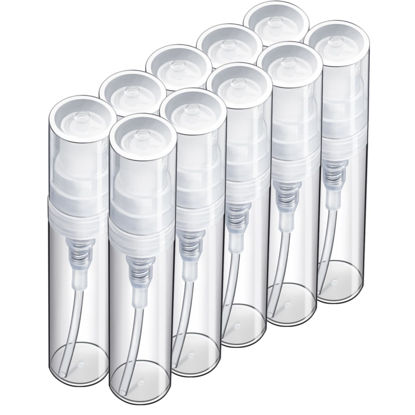 Picture of Fandamei 3ml Mini Spray Bottle, 10 Pack 3ml Mini Clear Plastic Spray Bottle Empty, Fine Mist Refillable Mini Perfume Bottle, Perfume Atomizer, Small Empty Sample Containers for Travel Portable