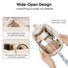 Picture of Narwey Large Women Makeup Bag Wide-open Make up Bag Travel Cosmetic Organizer Toiletry Bag for Cosmetics Toiletries Accessories (Blue Leaf)