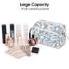 Picture of Narwey Large Women Makeup Bag Wide-open Make up Bag Travel Cosmetic Organizer Toiletry Bag for Cosmetics Toiletries Accessories (Blue Leaf)