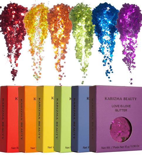 Picture of KARIZMA Love is Love. 6X 10g Chunky Face Glitter, Pride Rainbow Glitter, Hair Glitter, Eye Glitter and Body Glitter for Women and Men. Rave Glitter and Cosmetic Glitter Makeup.