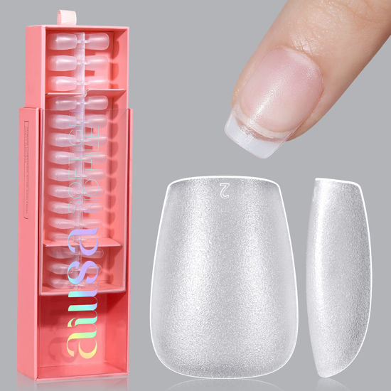 Picture of AILLSA Extra Short Coffin Nail Tips 450pcs Soft Gel Full Cover Nail Tips Matte Pre-filed Press on Fake Nail Tips 15 Sizes Pre-Shaped False Gelly Nail Tips